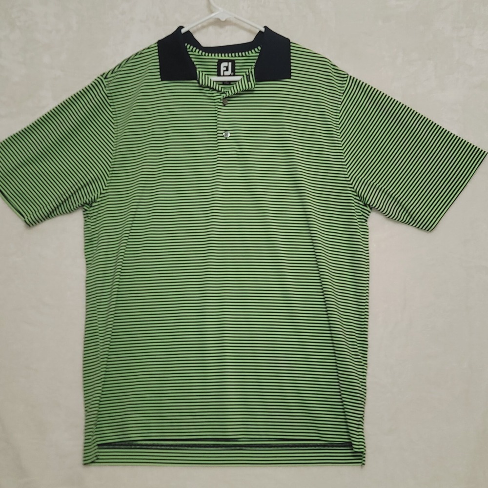 Footjoy Golf Shirt Mens Large Short‎ Sleeve Green Black Striped